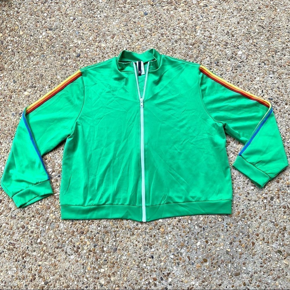 VM MV Retro Tracksuit Rainbow Green Full Zip Jacket Made in USA 3XL